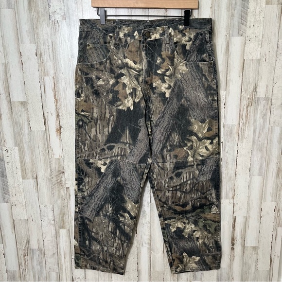 Wrangler Camo Vintage 90s Camo Denim Jeans Double Knee Hunting Mens 36 x 30 - Picture 2 of 7